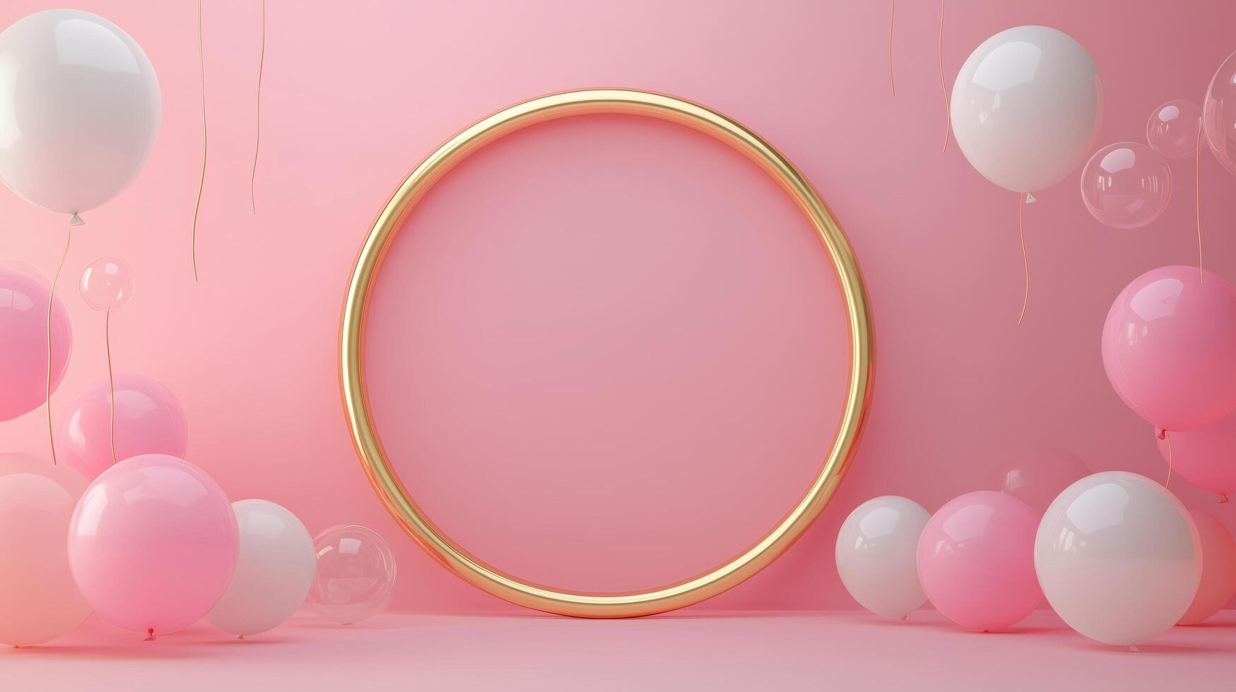 Elegant balloon decoration setup for a festive celebration with a golden circle backdrop photo