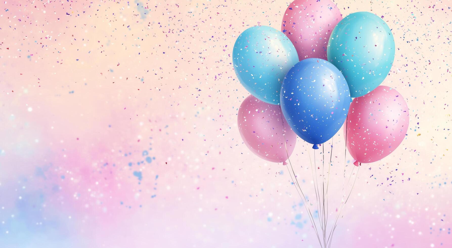 Colorful balloons with confetti create a festive atmosphere for celebration photo