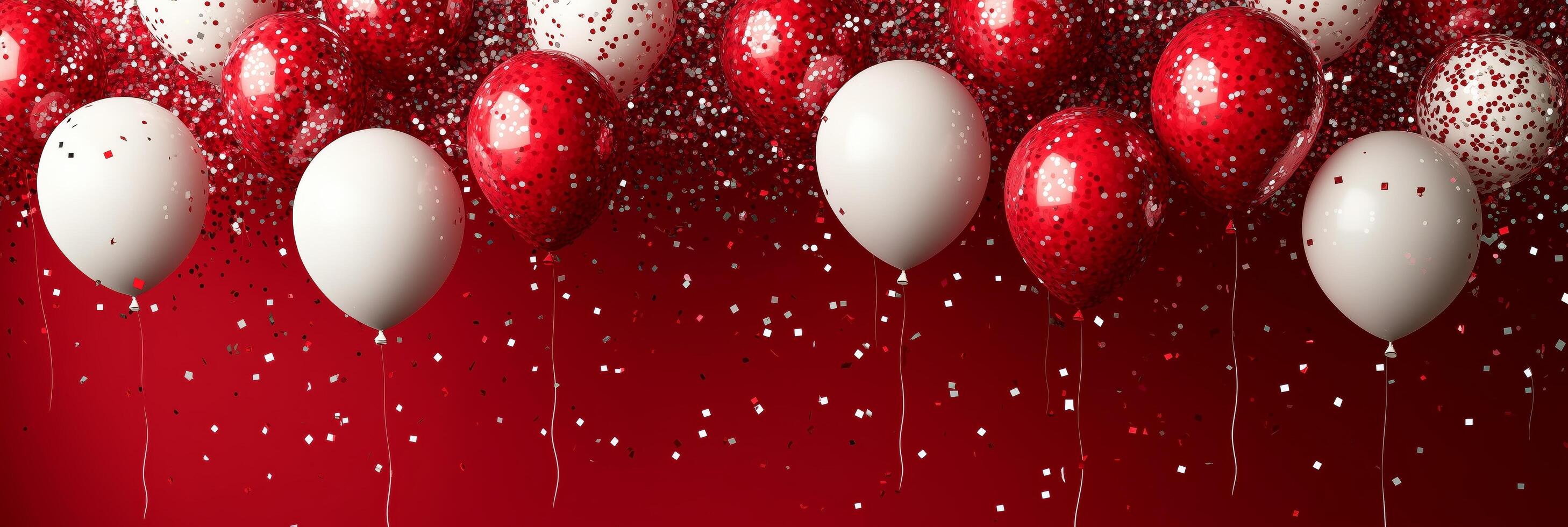Bright red and white balloons with confetti create a festive atmosphere for celebrations photo
