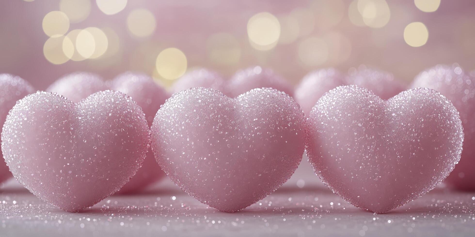 Beautiful pink sugar hearts displayed on a soft background with sparkling lights for celebrations photo