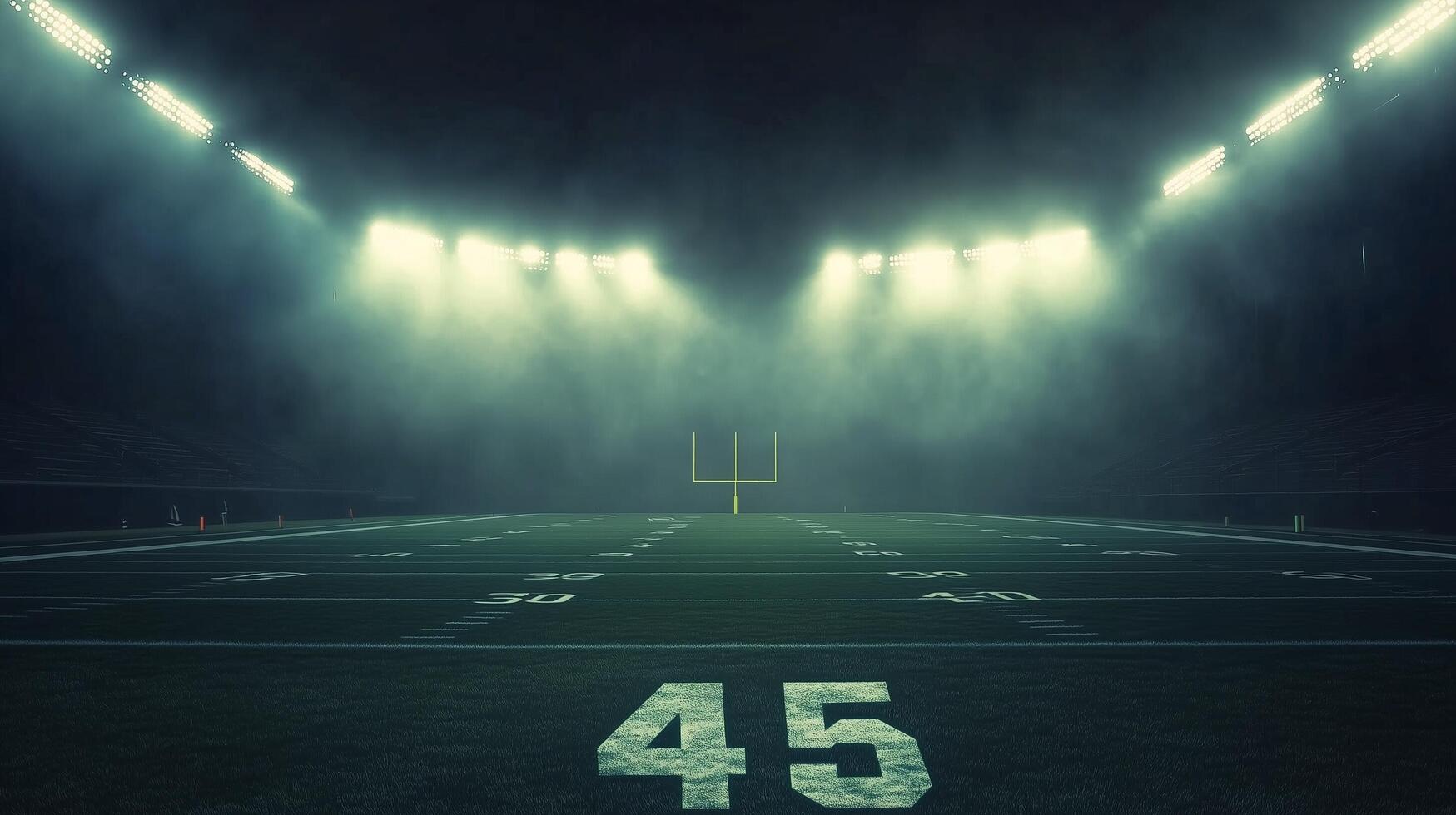 Spectacular lighting illuminates a football field during nighttime game preparations photo