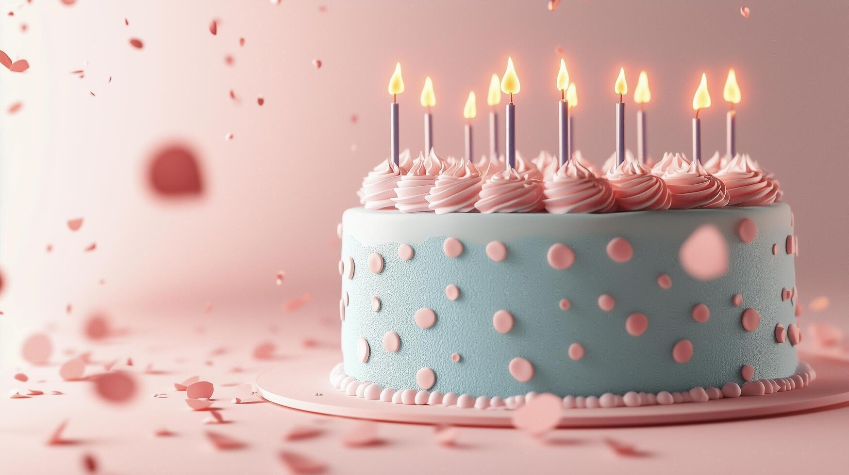 Celebrate a birthday with a delightful blue and pink cake adorned with candles photo