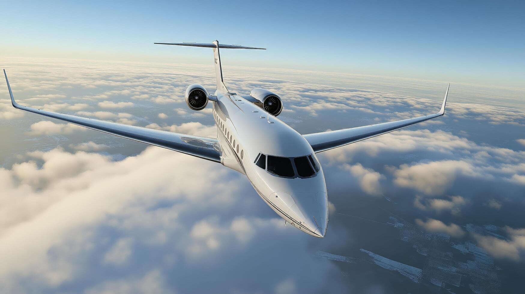 privado chorro altísimo mediante el nubes a amanecer encima un escénico paisaje foto