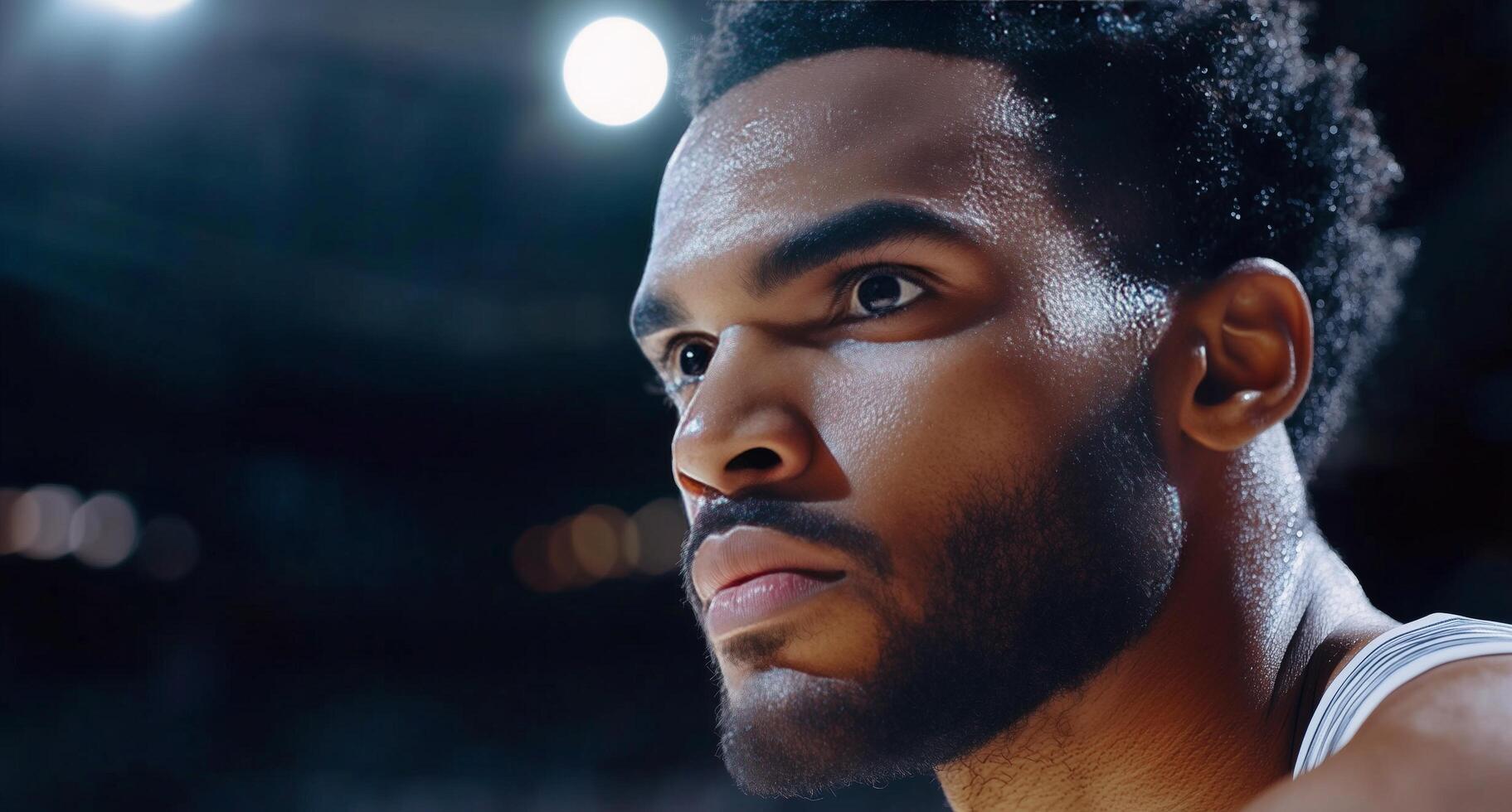 Intense focus of a basketball player during a game in a well-lit arena photo