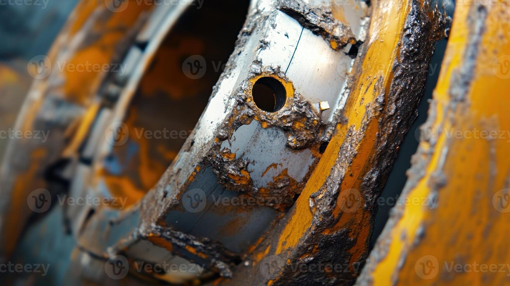 A macro shot of a bearing that shows signs of corrosion and wear with adjacent analysis software projecting degradation timelines and mitigation strategies photo
