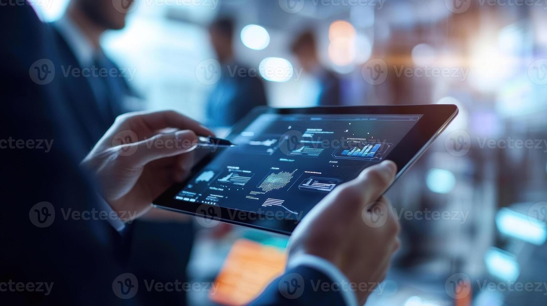 Manager analyzing production data on tablet in factory photo