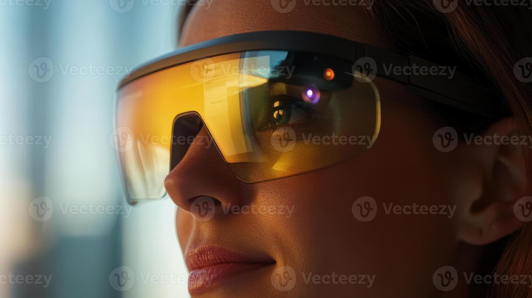 Engineer wearing smart glasses working with futuristic augmented reality software photo