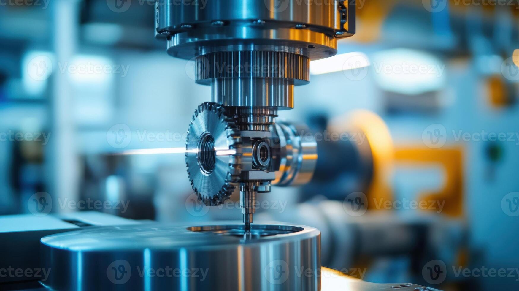 Metalworking cnc milling machine creating metal gear in modern factory photo