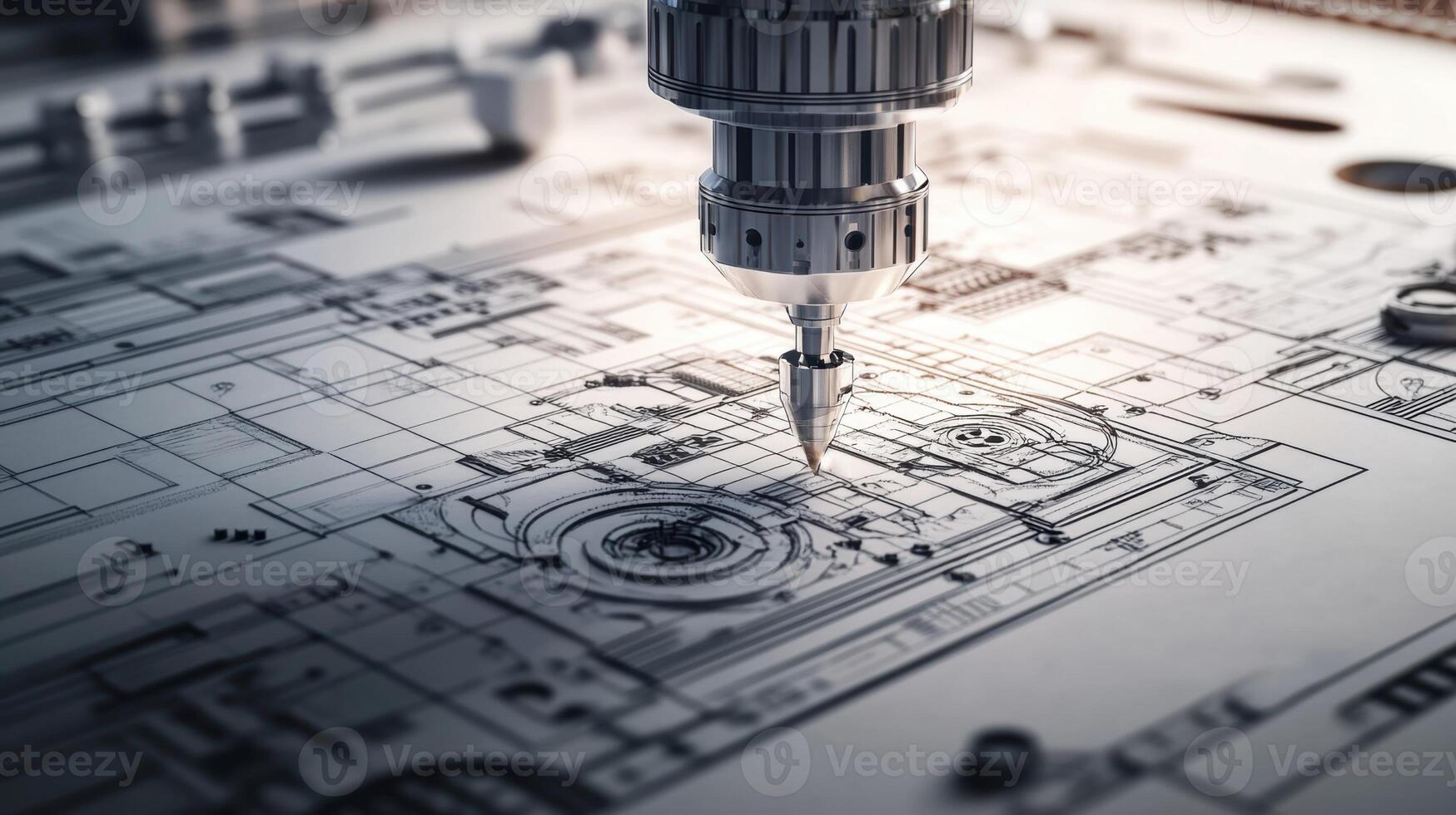Precision cnc milling machine creating intricate blueprint design photo
