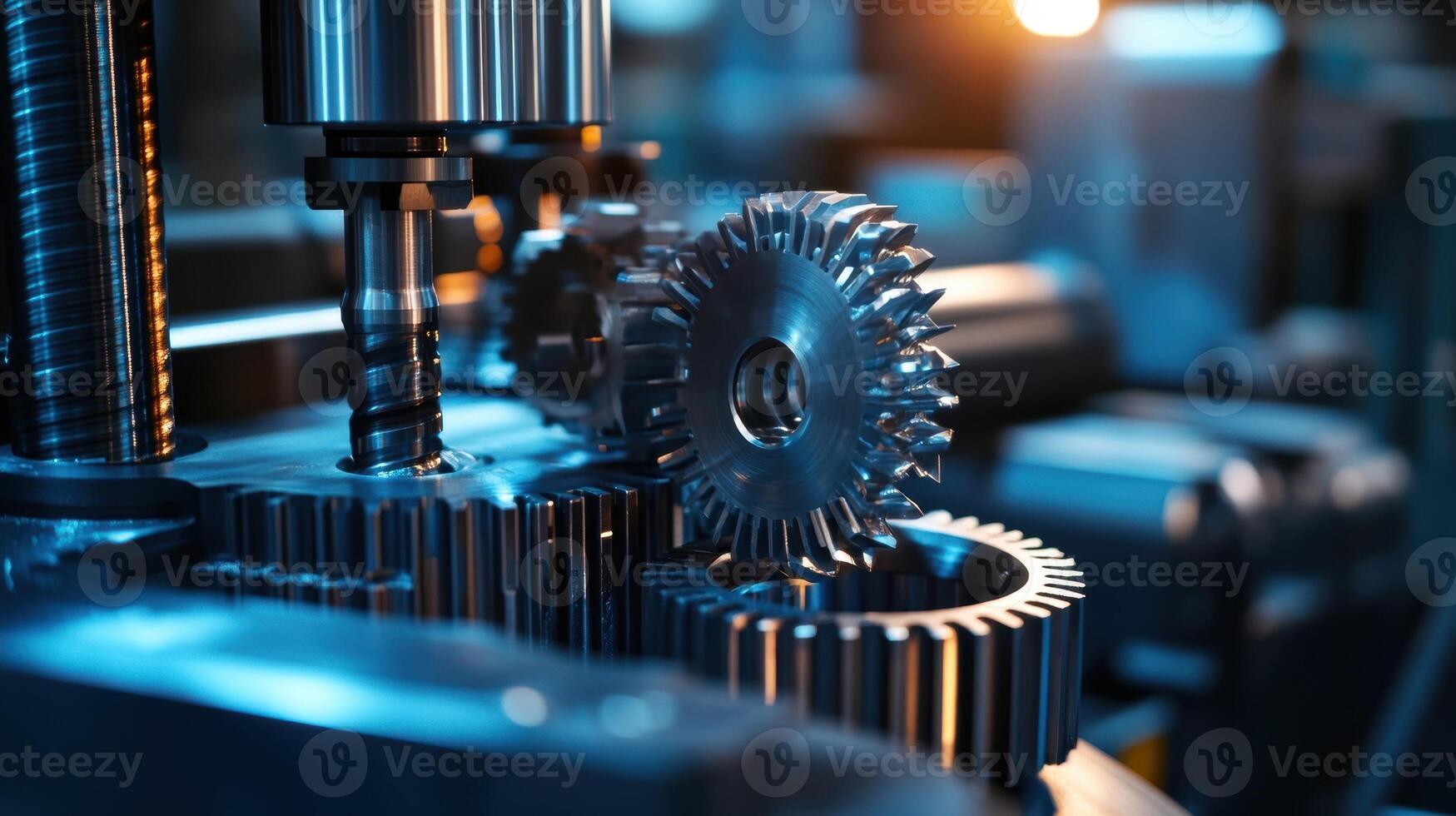 Metalworking cnc milling machine creating metal gears in modern factory photo