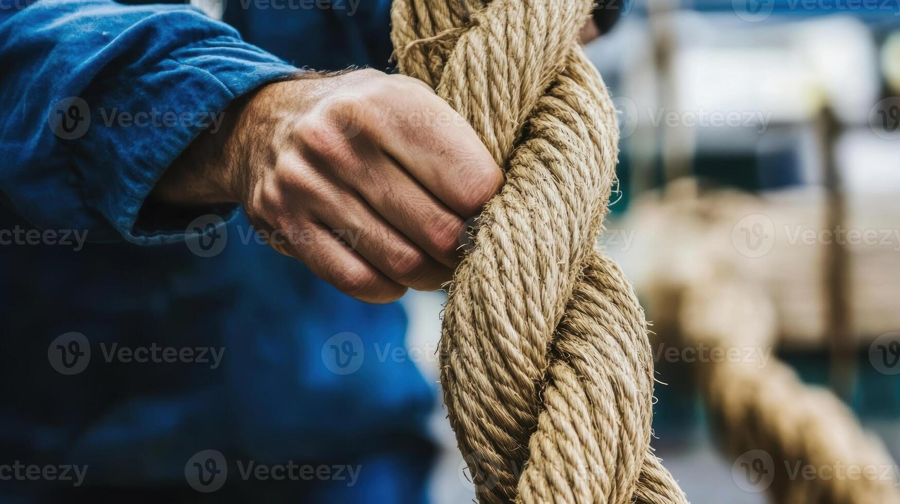 Worker checking hemp rope quality in a manufacturing plant photo