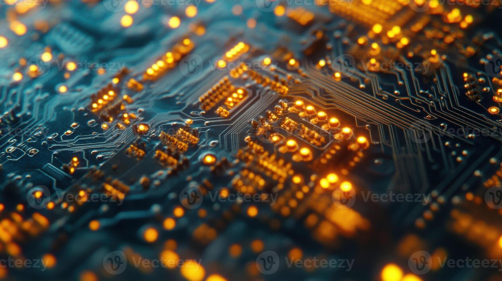 Electronic circuit board showing data processing with orange lights photo