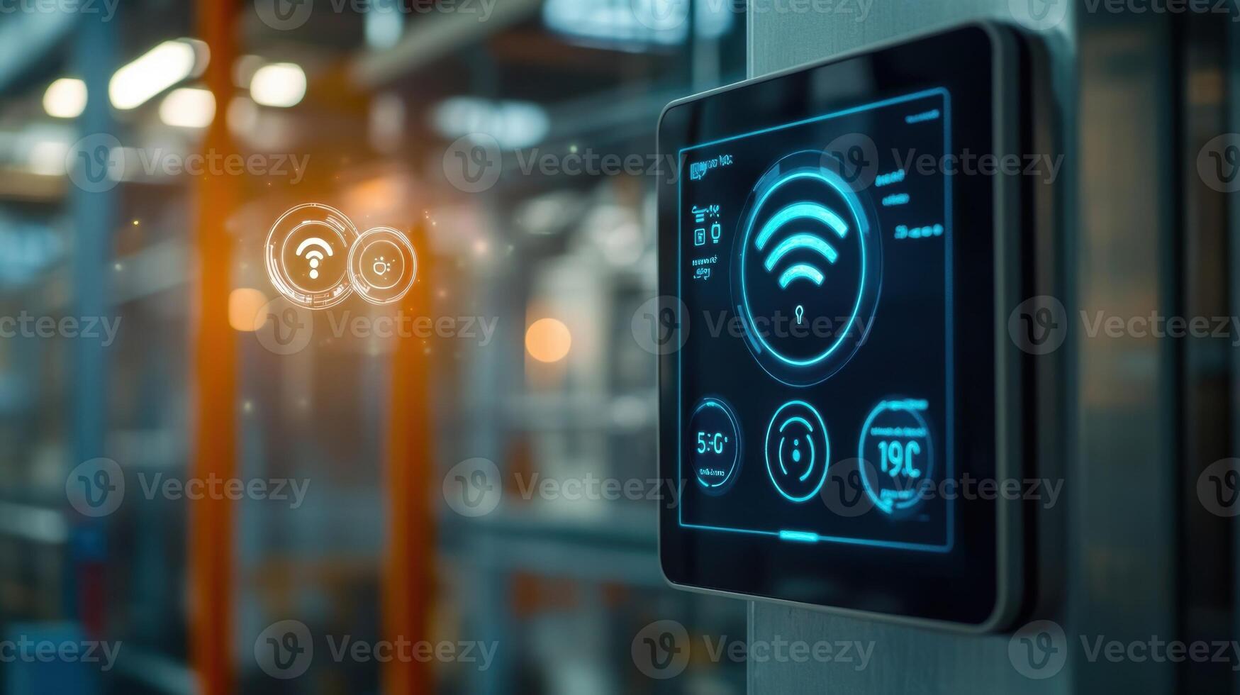 Smart factory control panel monitoring temperature, humidity and wireless connection photo