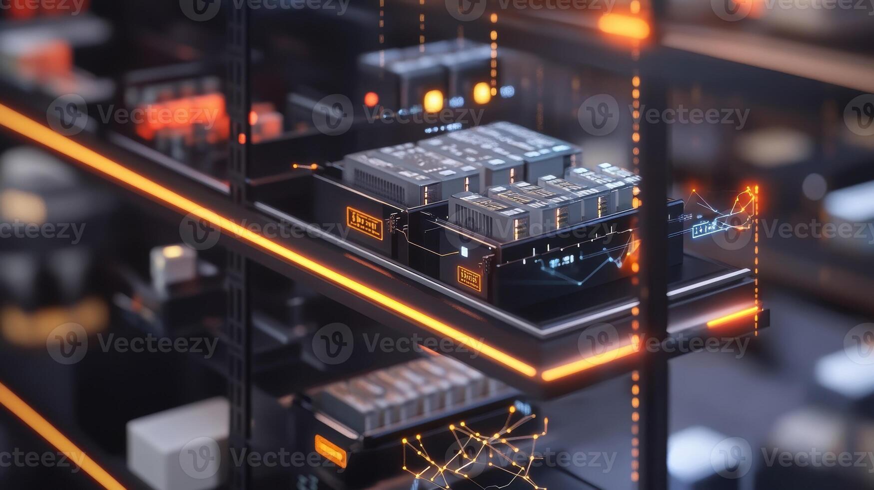 Server racks glowing with futuristic technology in data center photo
