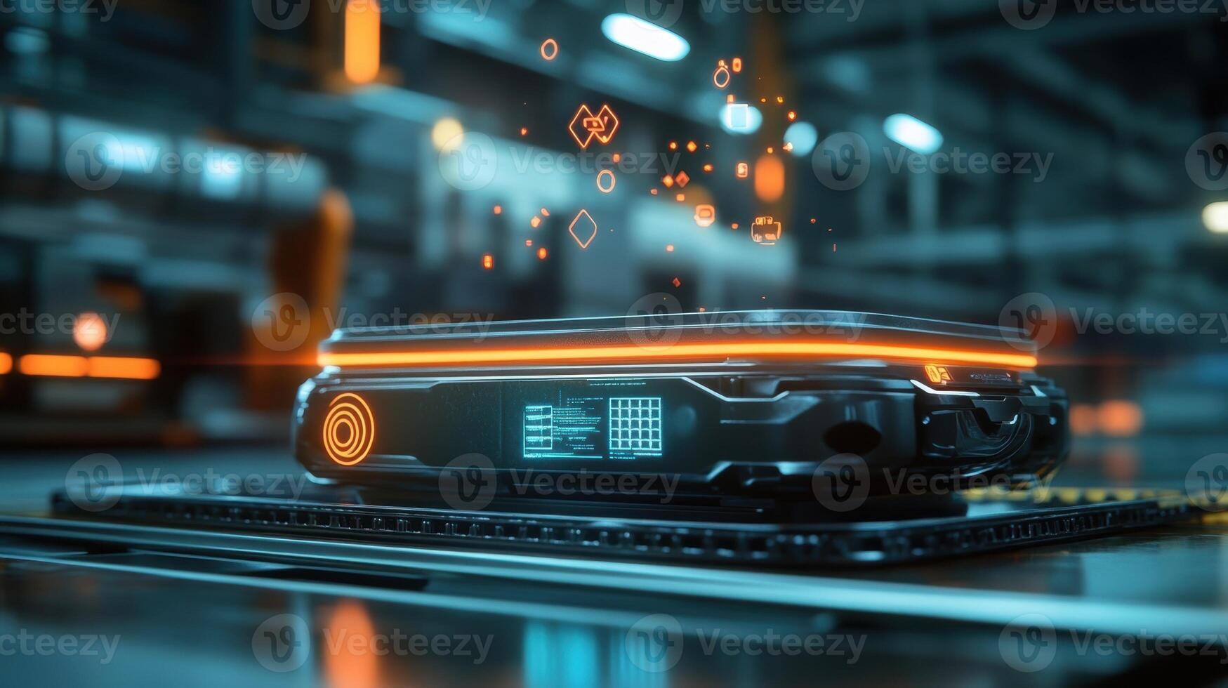 Futuristic server rack receiving data in a datacenter photo