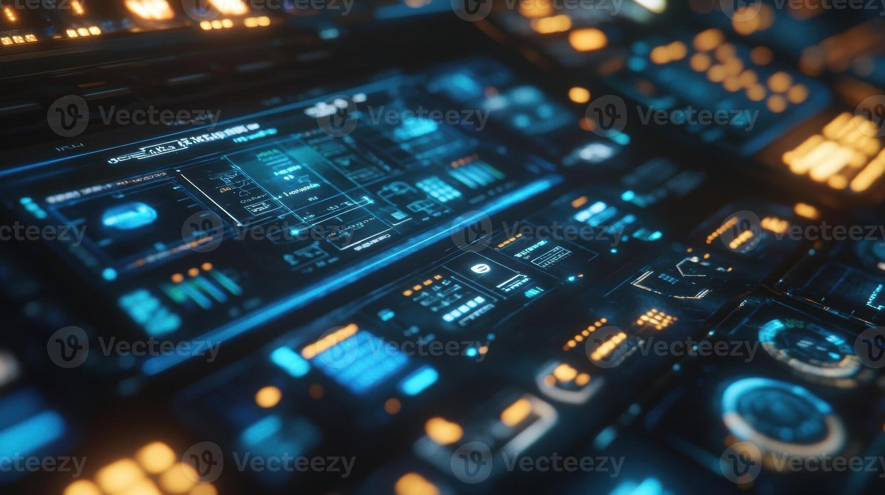 Futuristic control panel displaying complex data and information photo