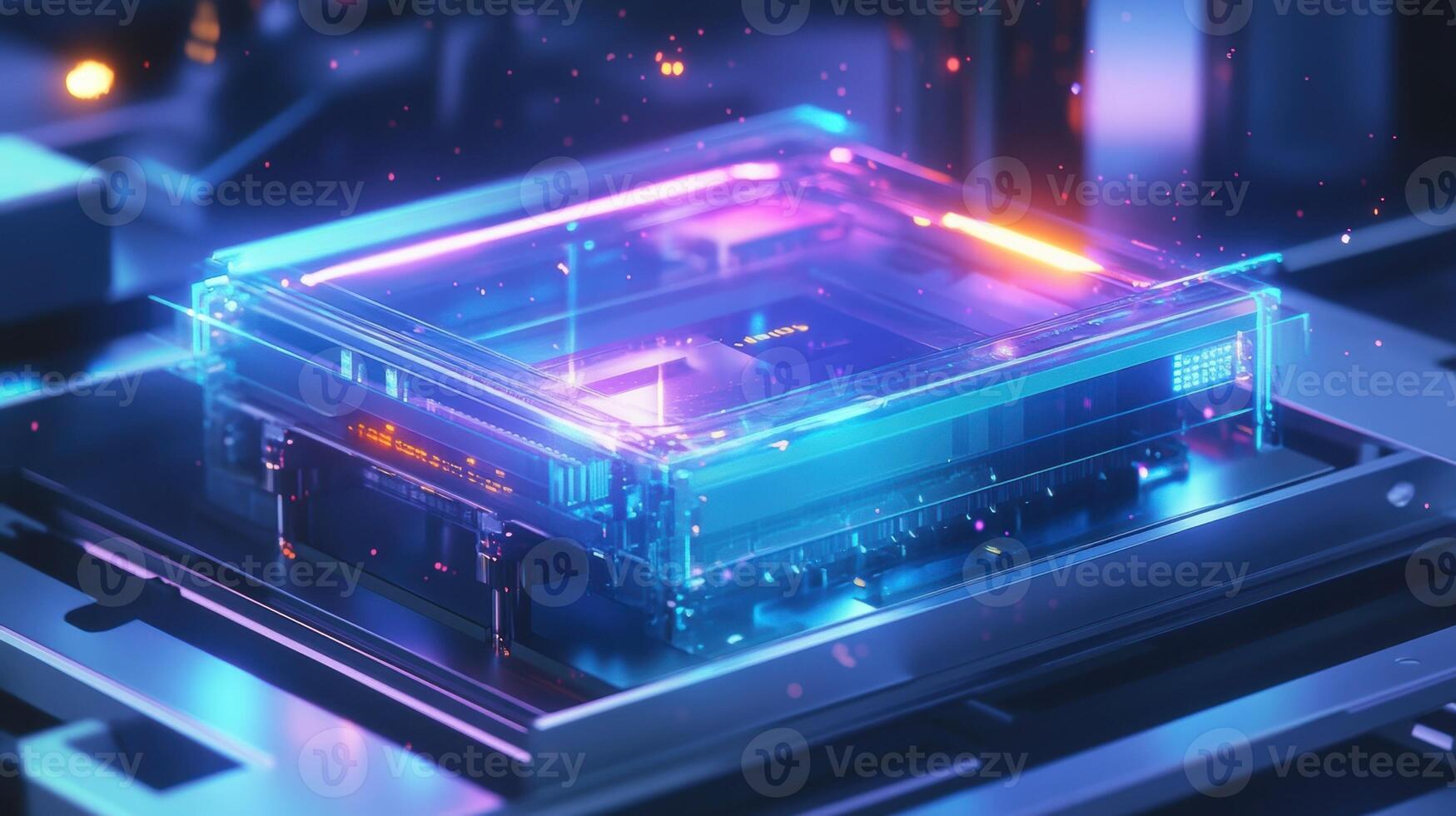 Futuristic cpu is glowing and processing data on motherboard photo