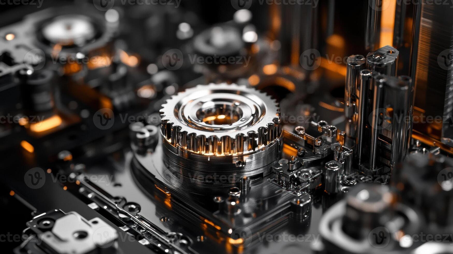 Complex gear system rotating and generating power in modern machine photo