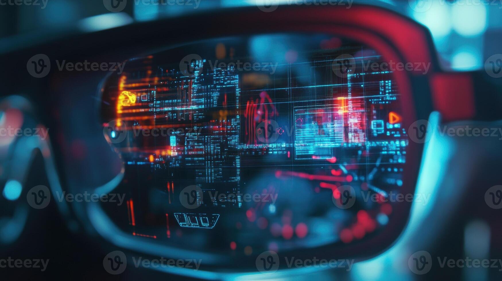 Futuristic smart glasses displaying augmented reality data and information photo
