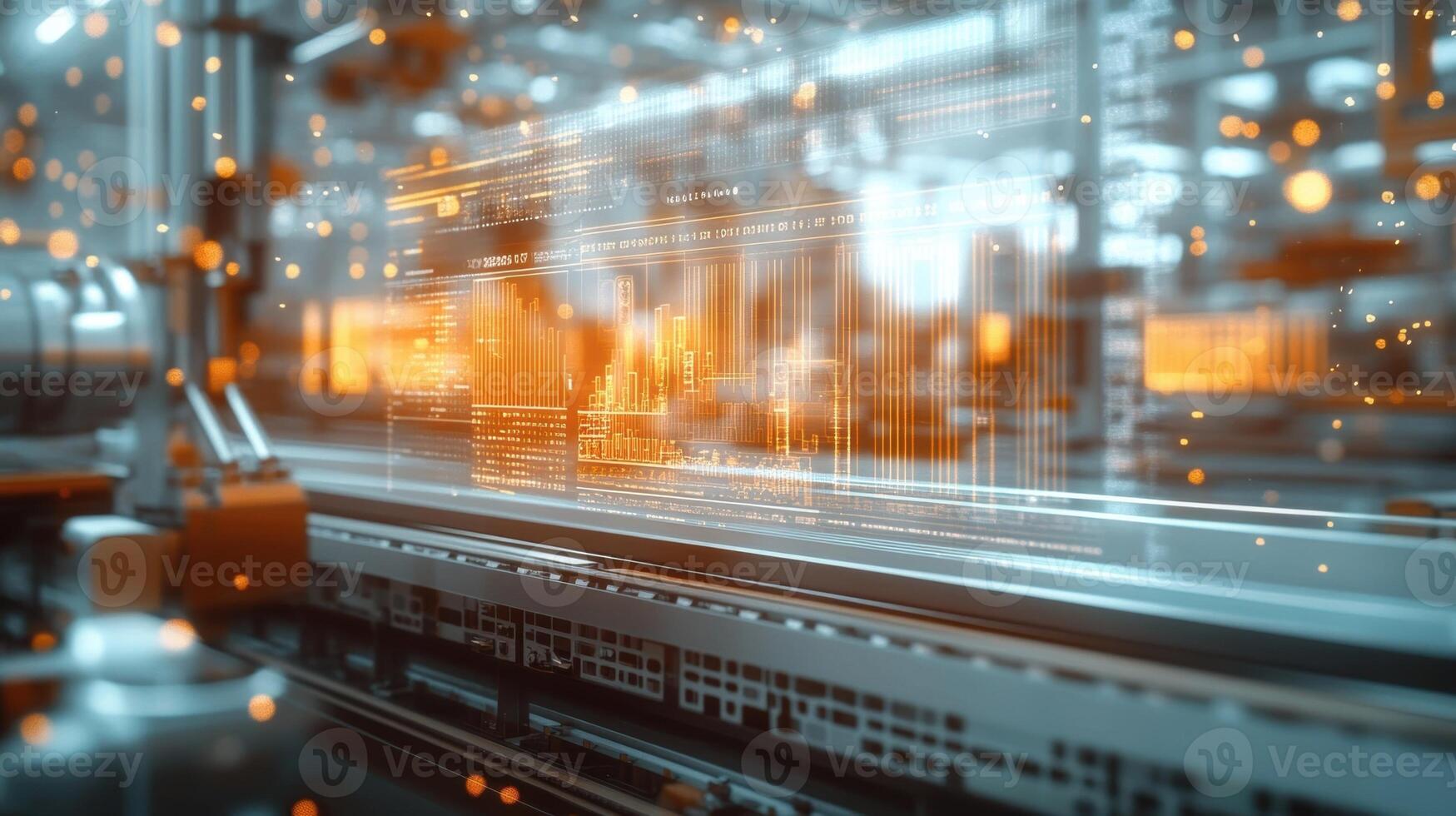 Futuristic industrial automation with augmented reality interface showing data analysis photo