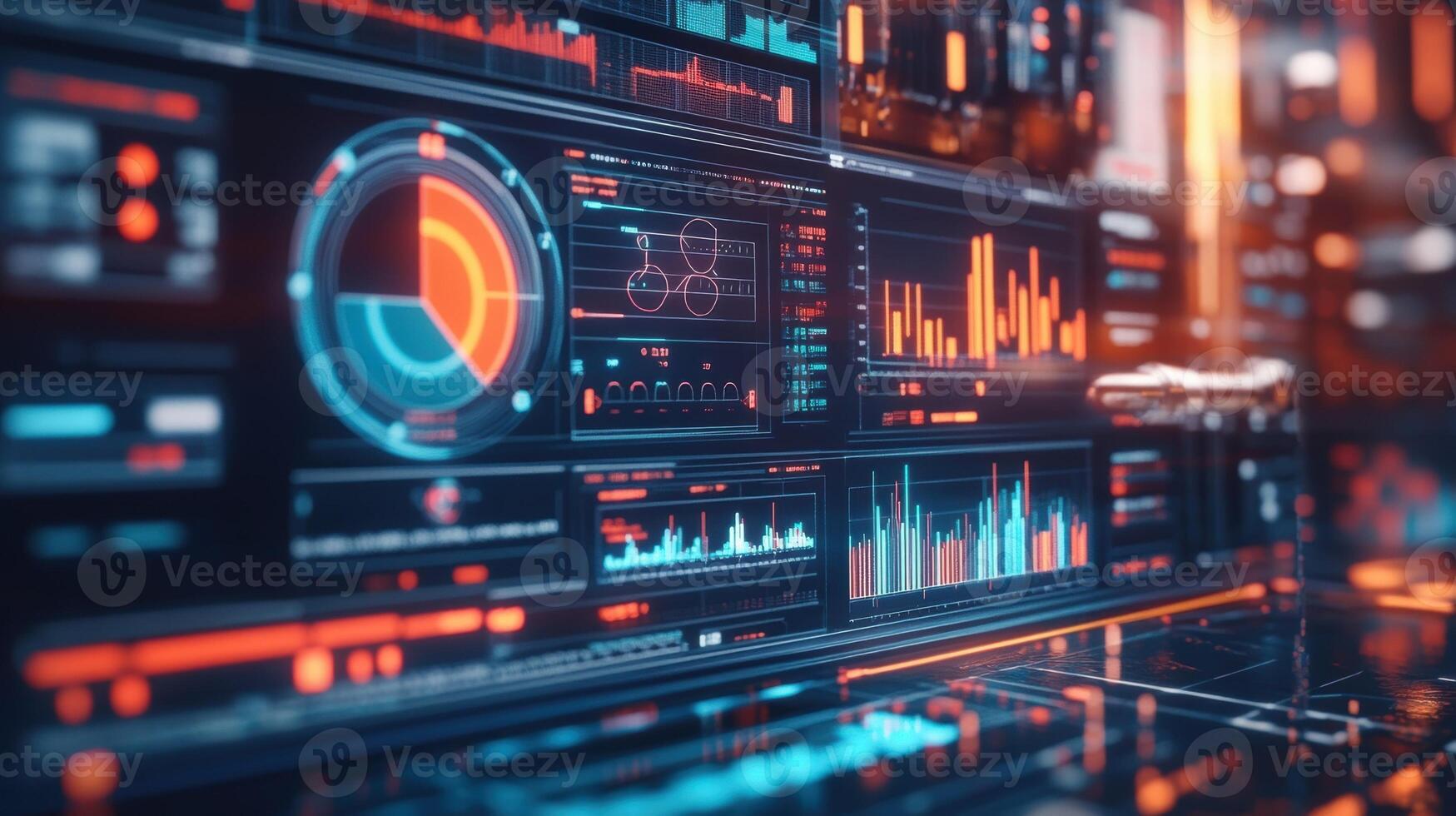 Futuristic control room monitoring global business and financial data analysis photo