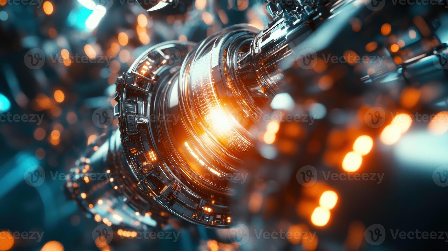 Futuristic rotating mechanism generating energy in a technological environment photo