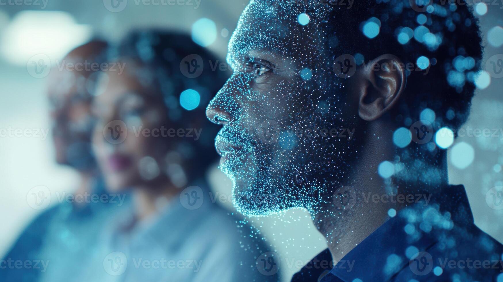 Businessman analyzing data stream in futuristic digital environment photo