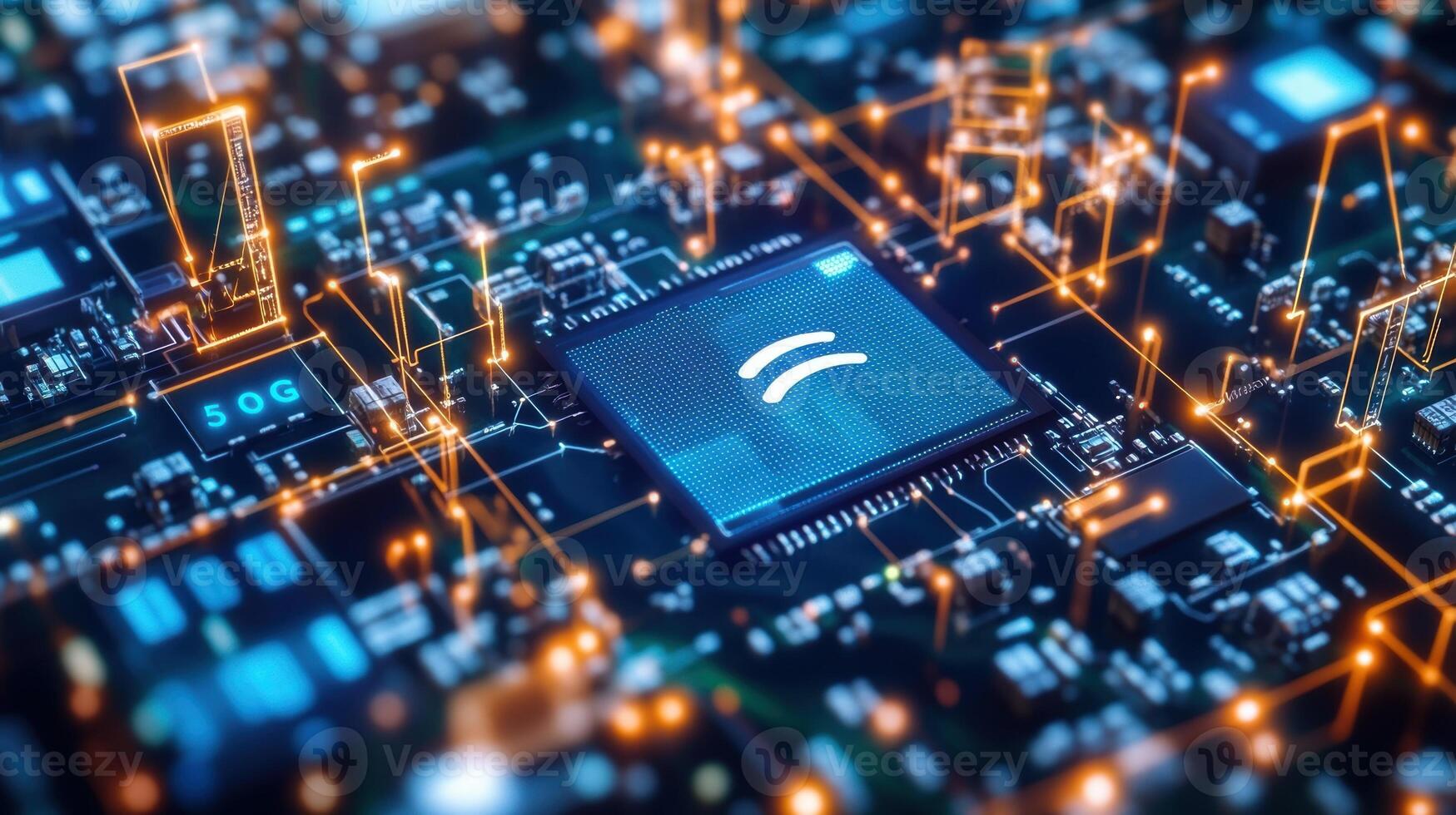 5g microchip managing wireless network communication on circuit board photo