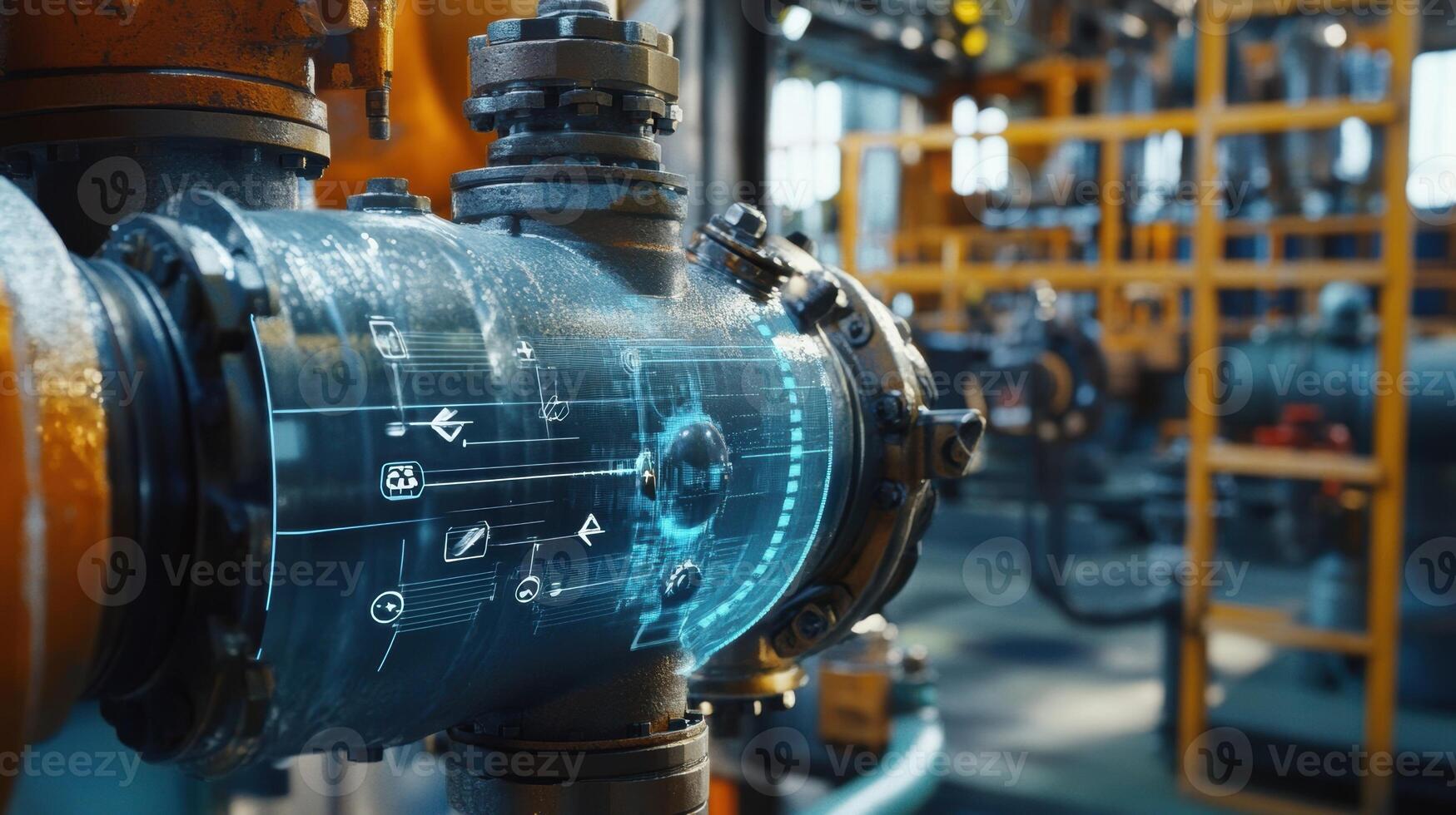 Futuristic industrial pipeline monitoring system analyzing data flow photo