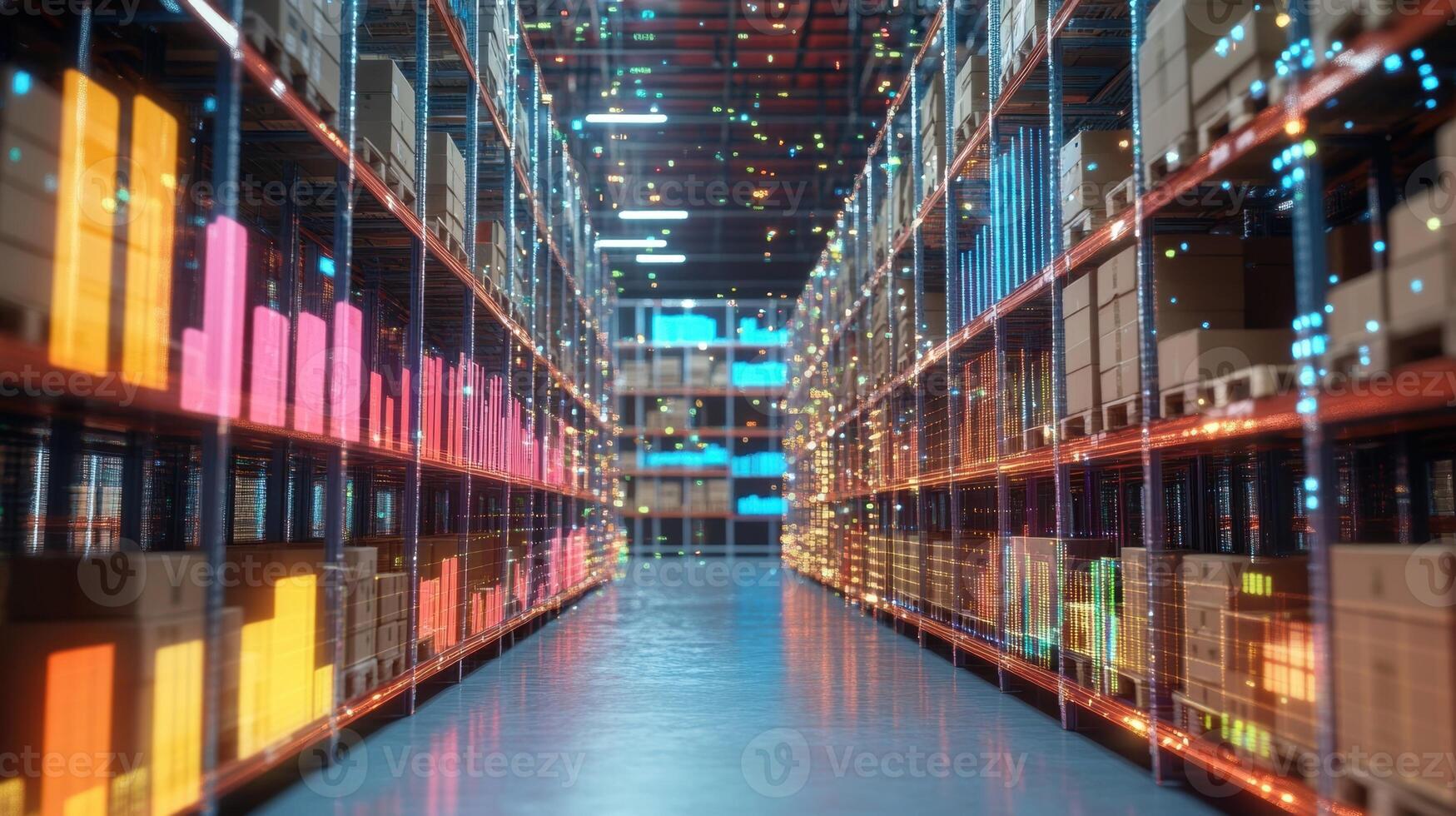 Automated warehouse management system optimizing logistics with data analysis photo