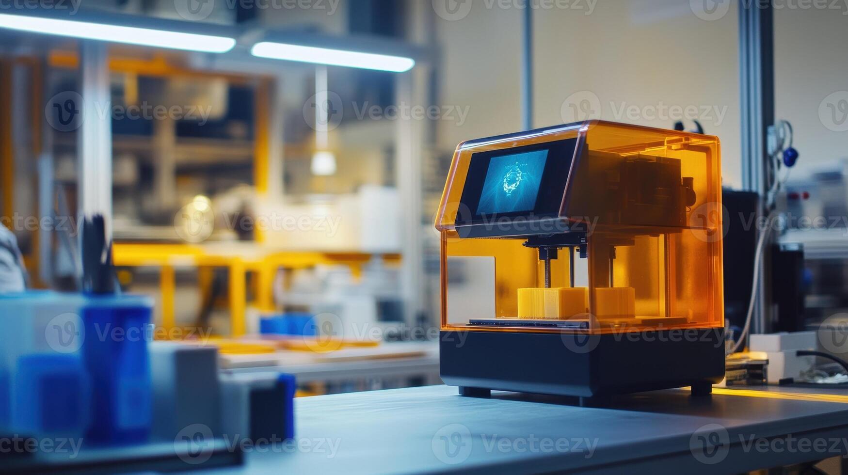 Modern 3d printer creating cube prototypes in advanced manufacturing facility photo