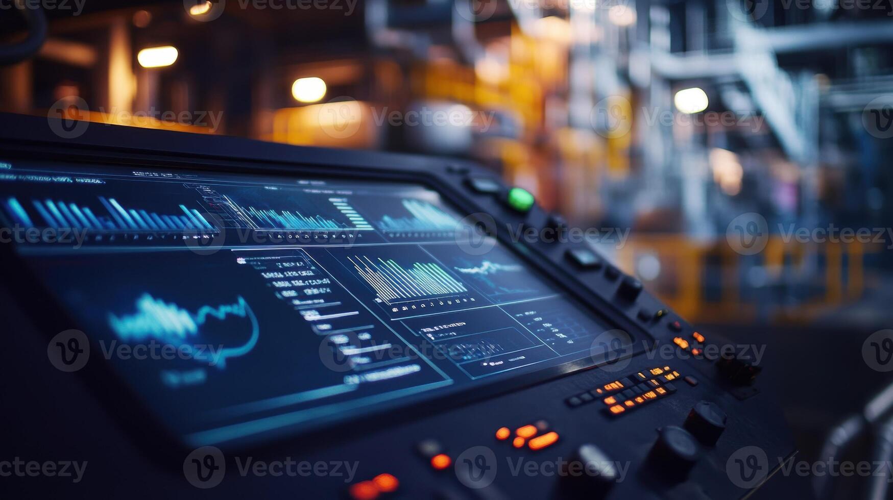 Industrial control panel displaying real time data in factory setting photo