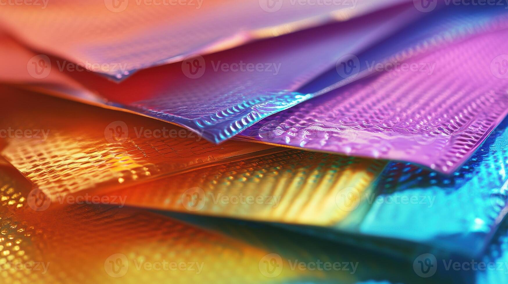 Colorful bubble wrap sheets creating an abstract pattern photo