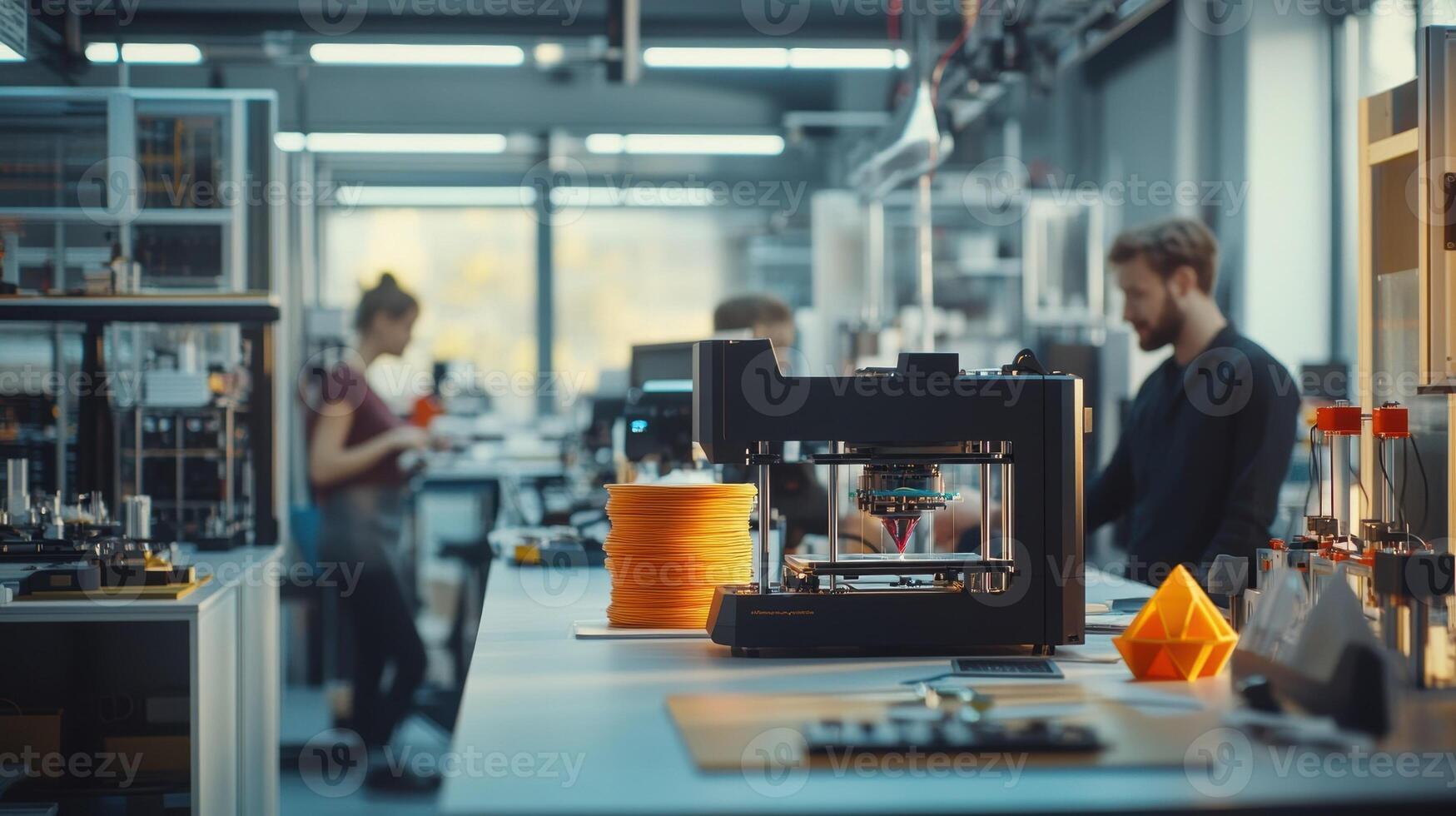 3d printer creating a prototype in a modern laboratory with engineers working photo