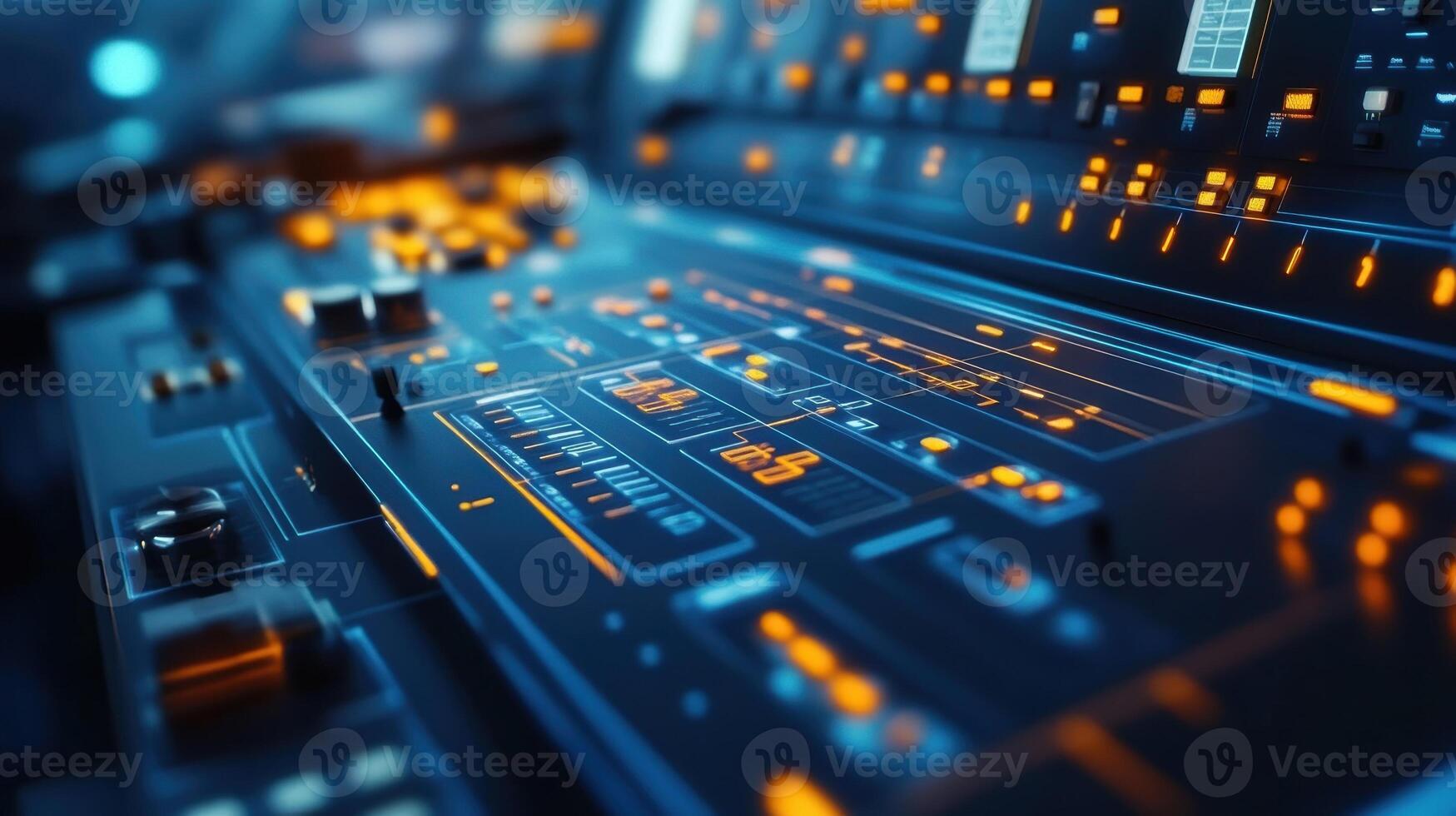 Futuristic control panel showing complex data analysis and information processing photo
