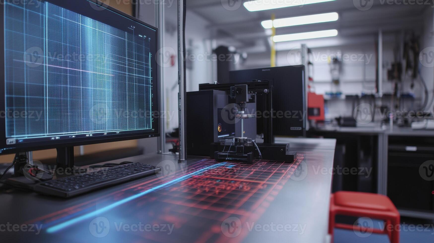 Modern equipment analyzing data on computer screen in laboratory photo