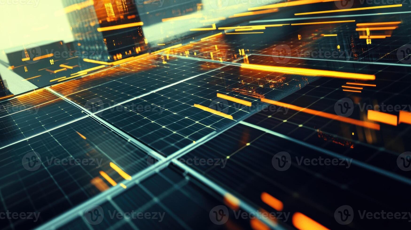 Solar panels generating clean energy for smart city futuristic technology photo