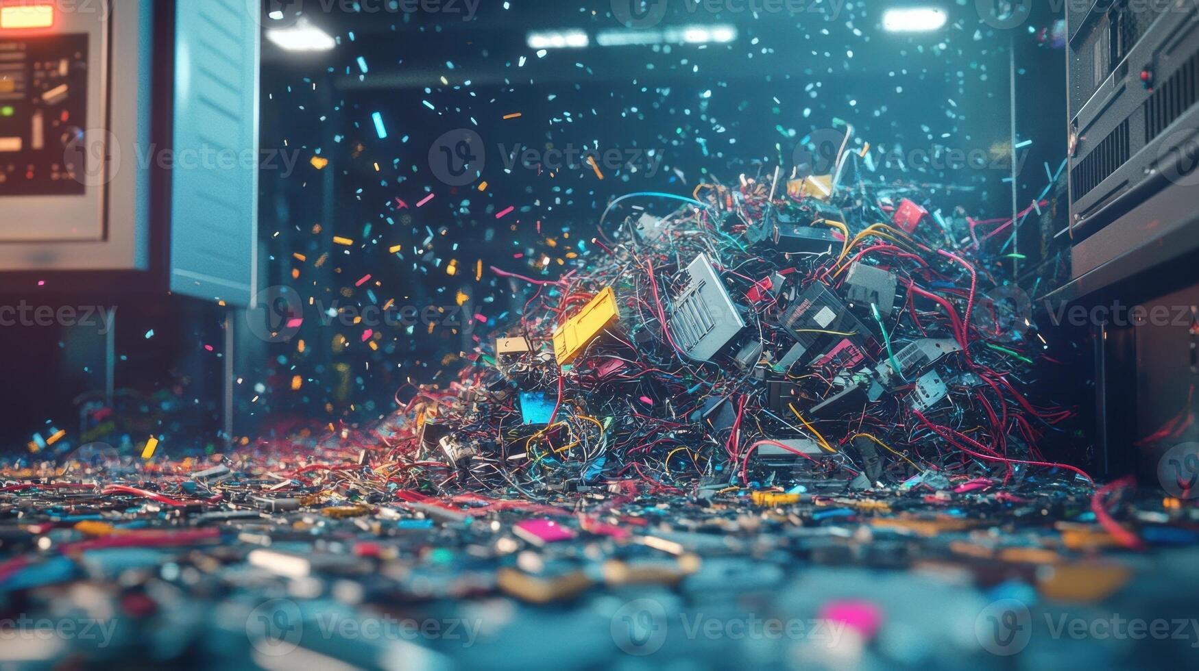 Electronic waste creating a big pile of cables and components photo
