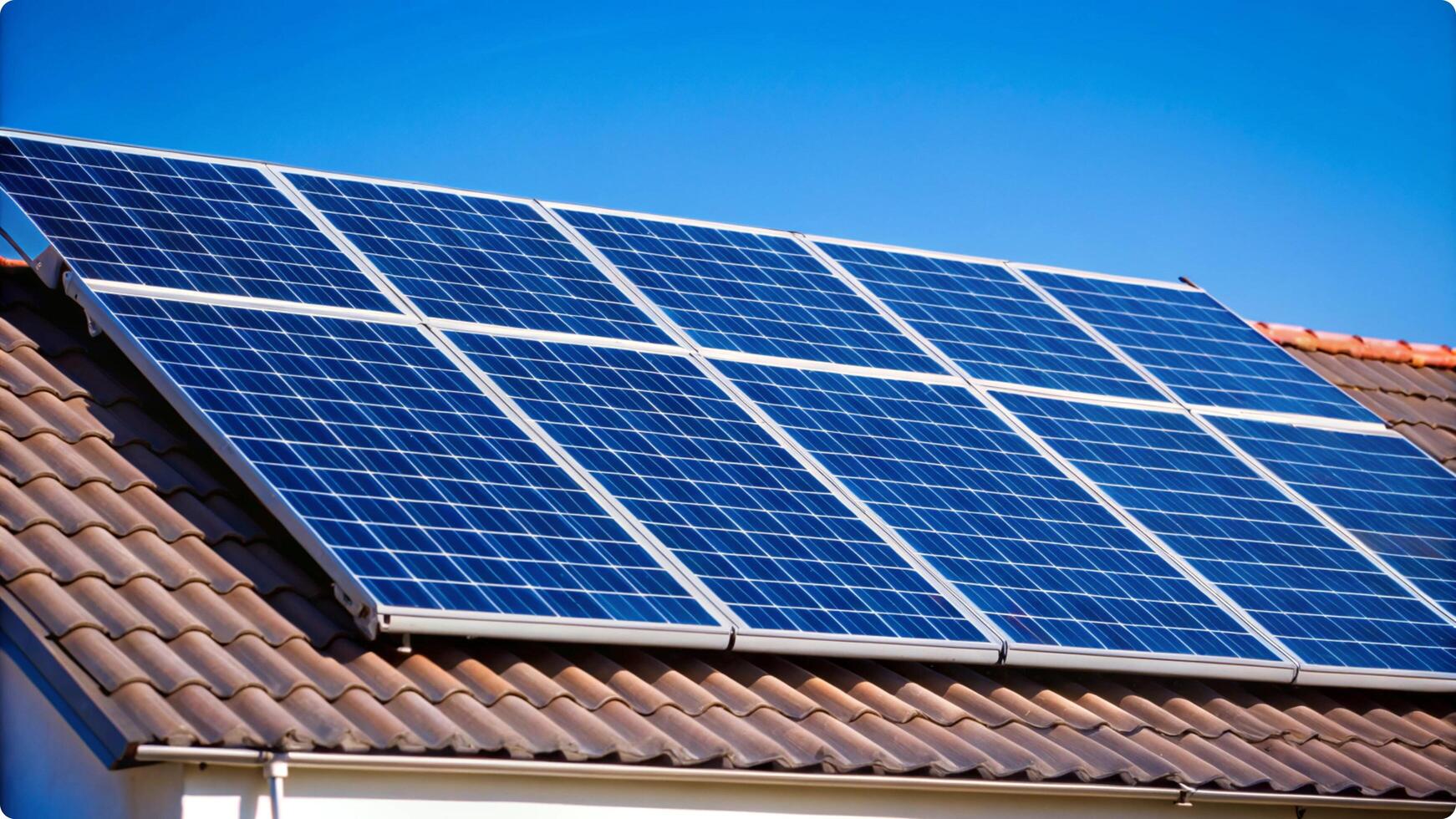 Clean Energy Solar Panels on a Roof Shining Brightly under a Blue Sky Sustainable Power Eco Friendly Home photo