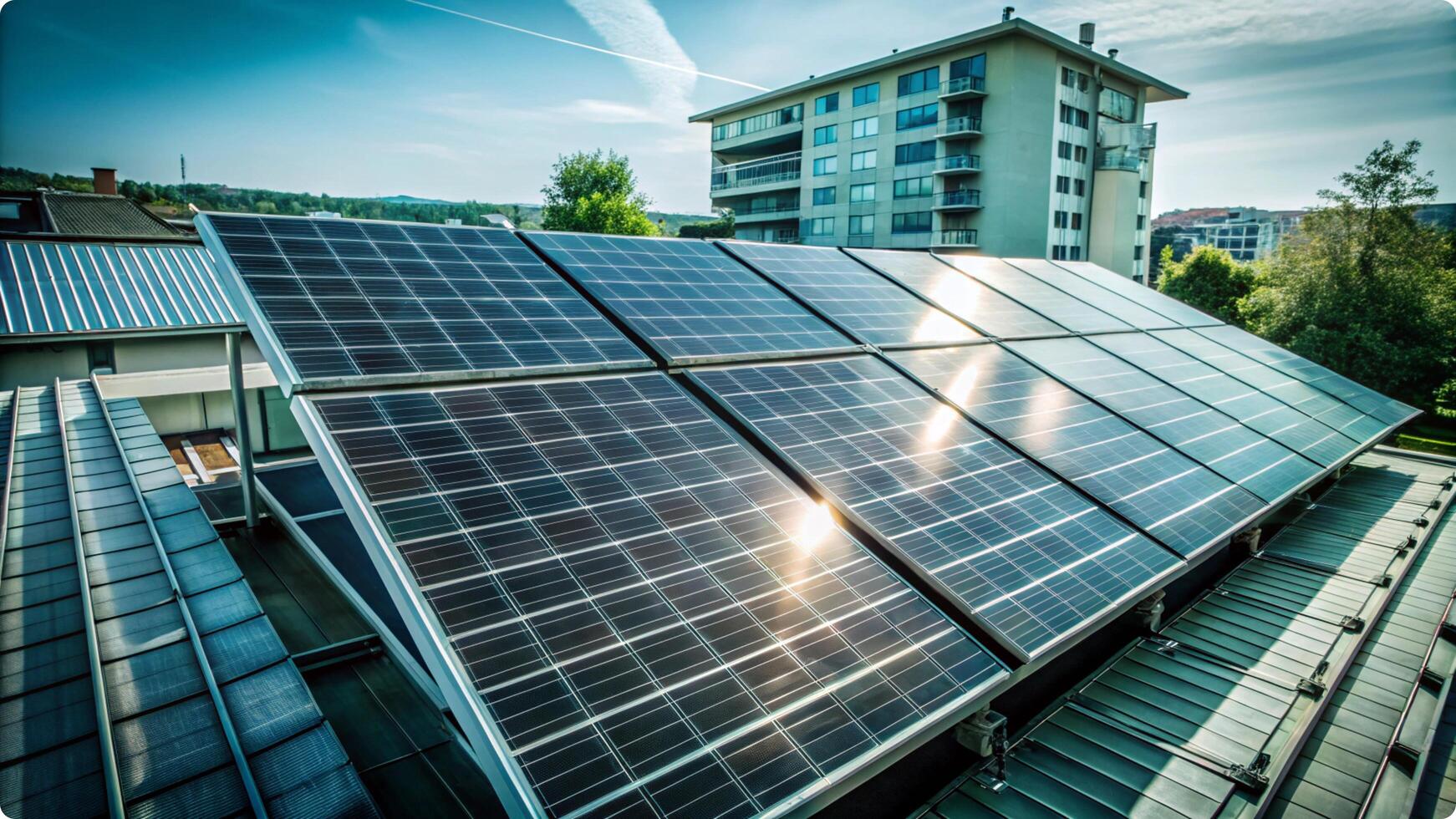 Sparkling Solar Panels on Rooftop Generating Clean Energy a Bright Future photo
