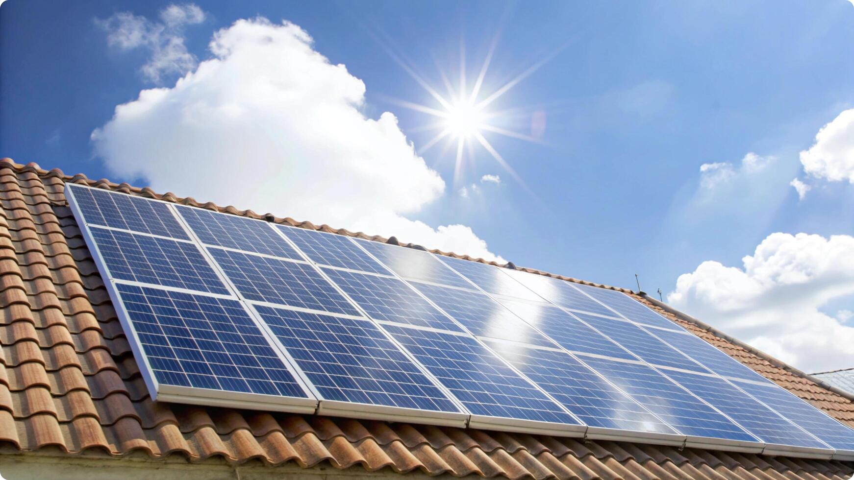 Bright Sun Shining on New Solar Panels Installed on a Roof Eco Friendly Energy photo