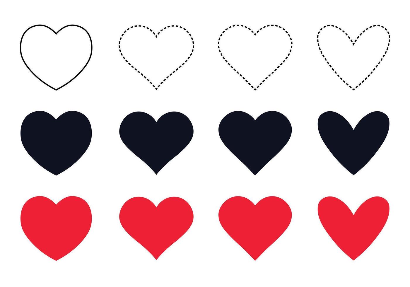 Black and red hearts. vector