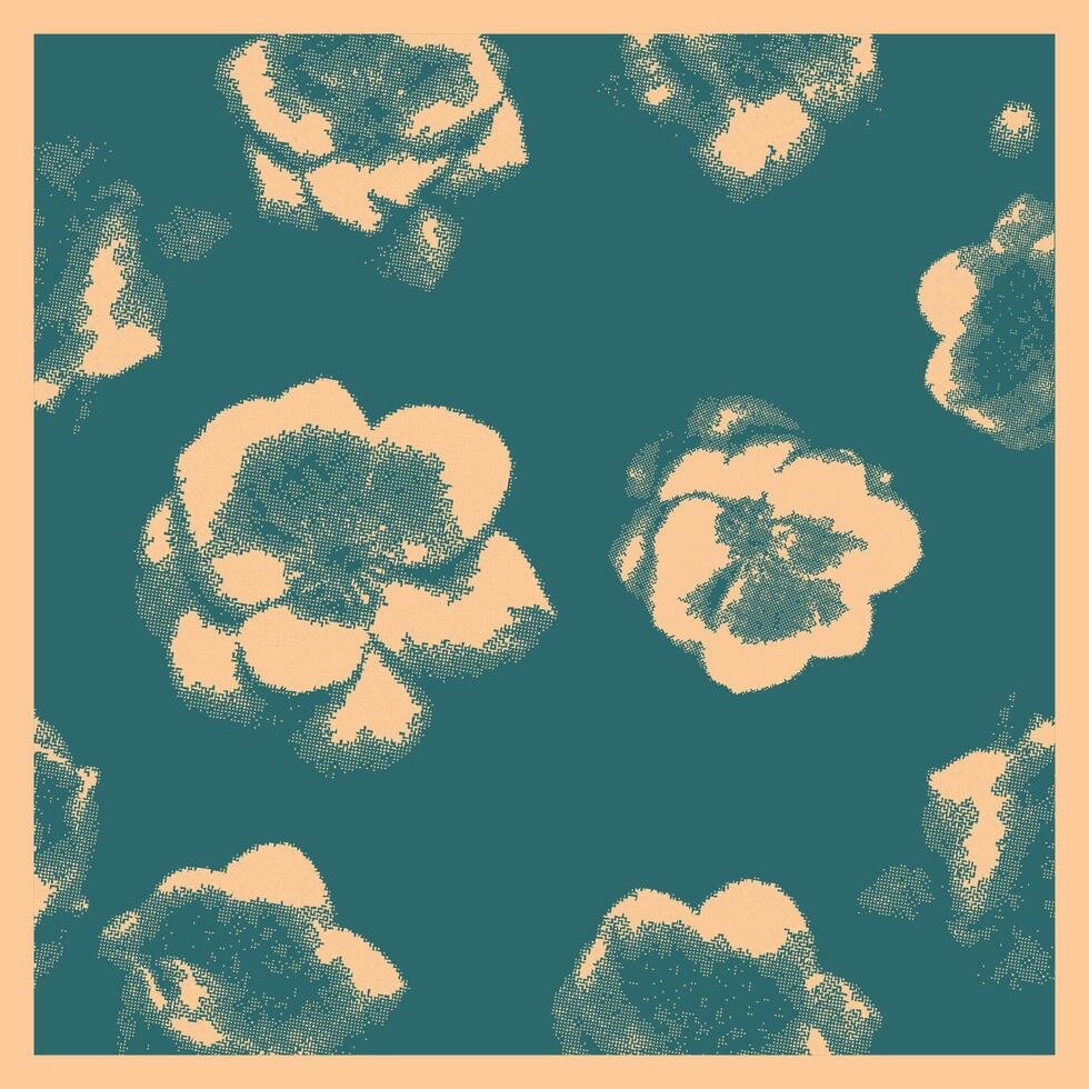Grunge Halftone Flowers with Retro Photocopy Effect. Ideal for Y2K Posters, Cards, and Sweatshirts. vector