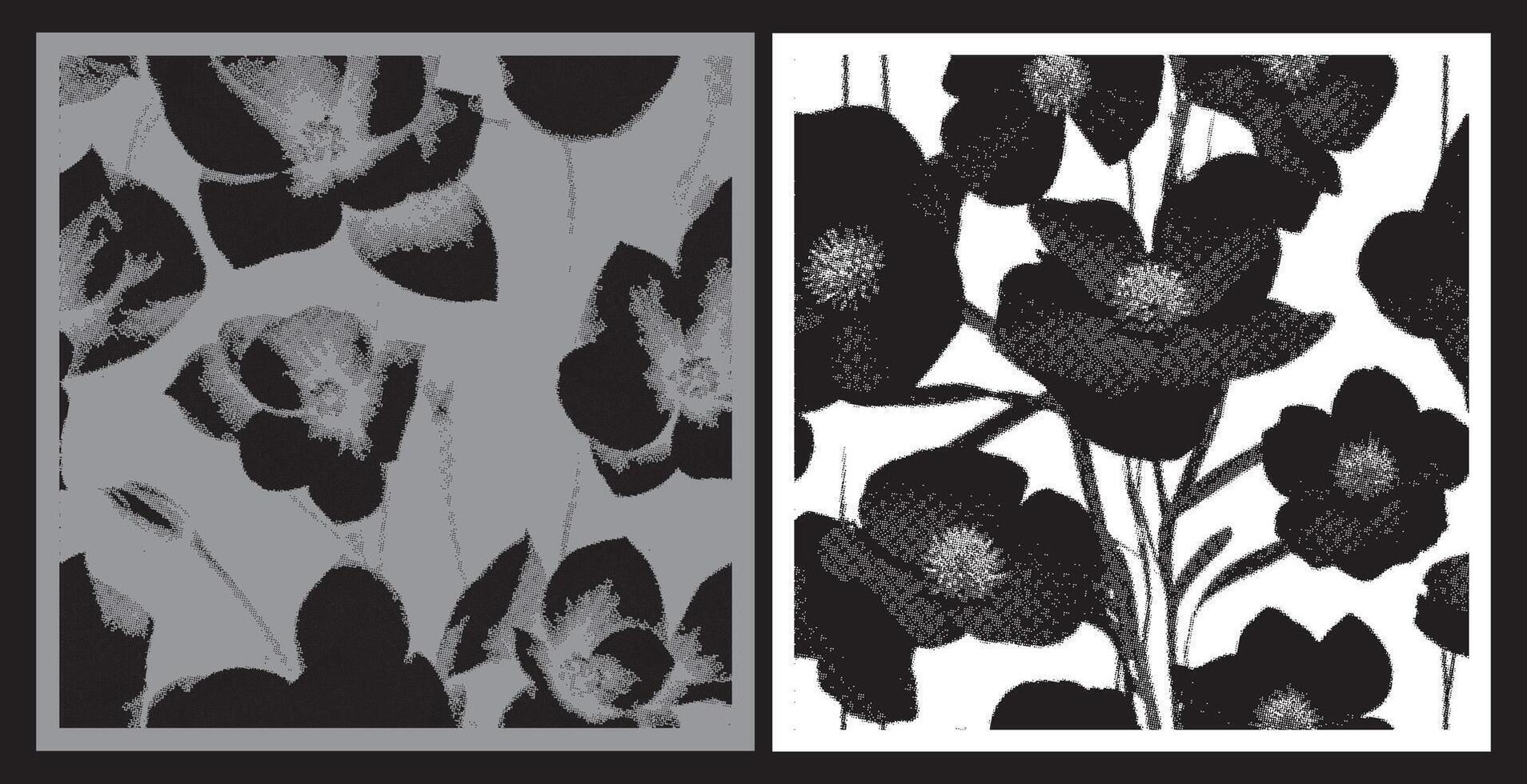 monochrome Vintage Style Field Flowers with Halftone Photocopy Effect. Perfect for Posters and Y2K Aesthetic Prints. vector