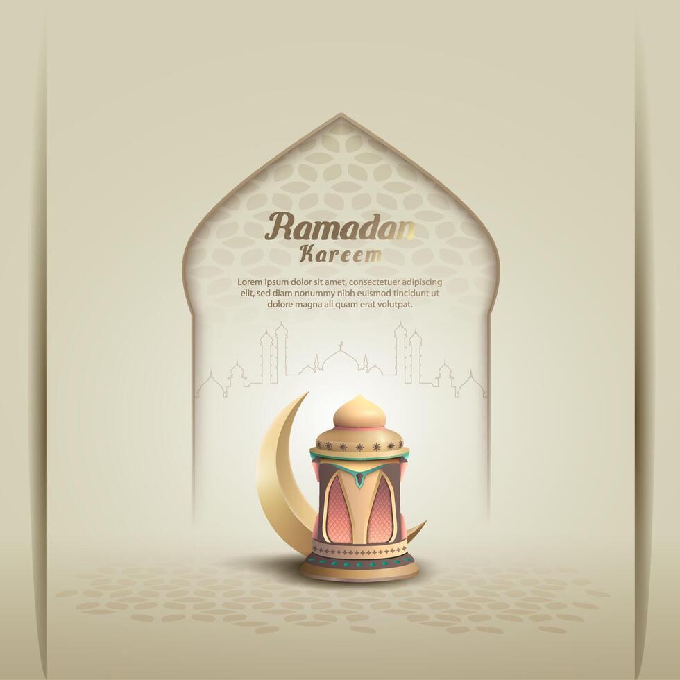 greetings card design islamic ramadan with crescent moon and lantern vector