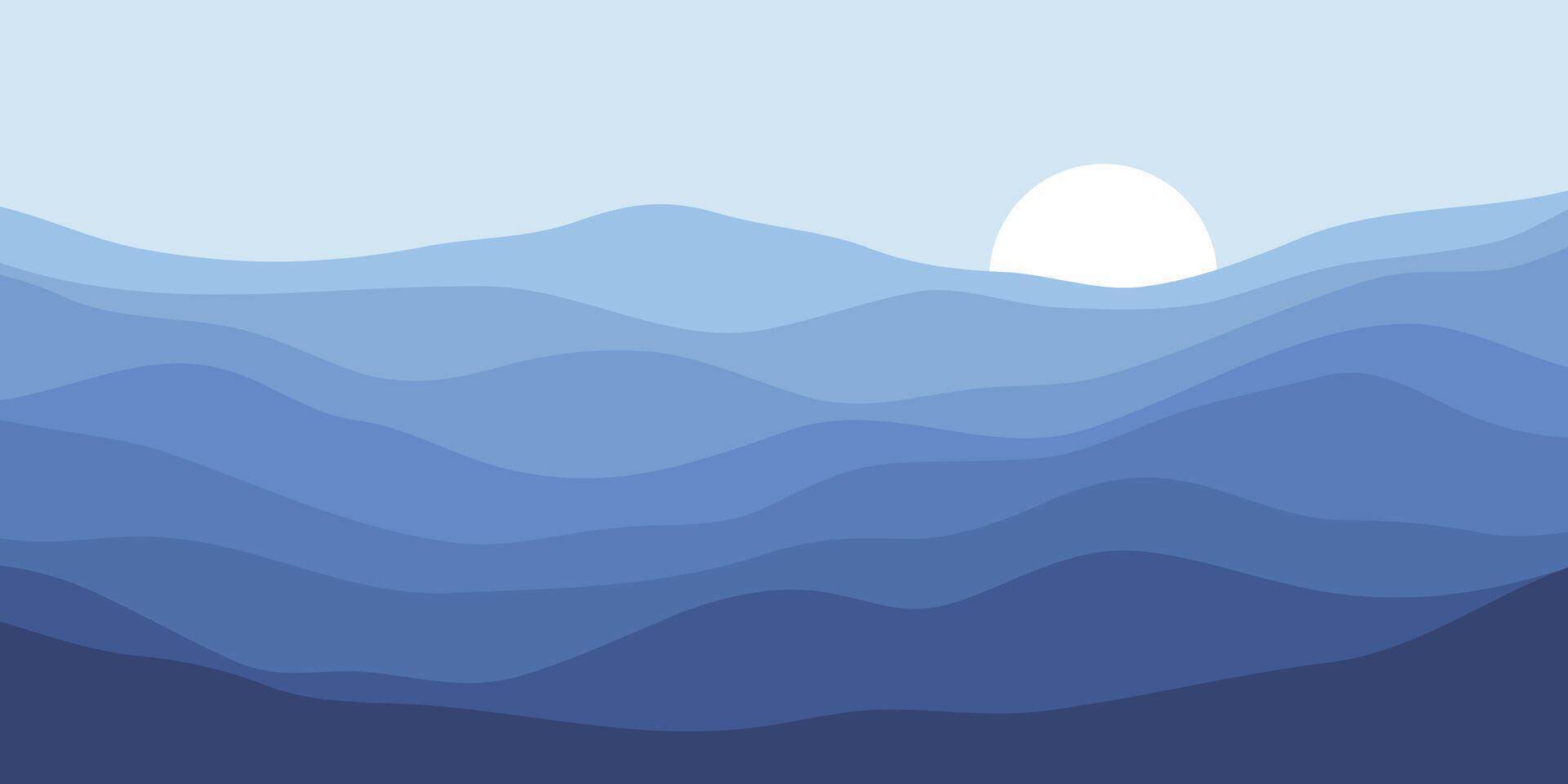 Mountain waves, translucent waves, sunset, abstract glass shapes, modern background, vector