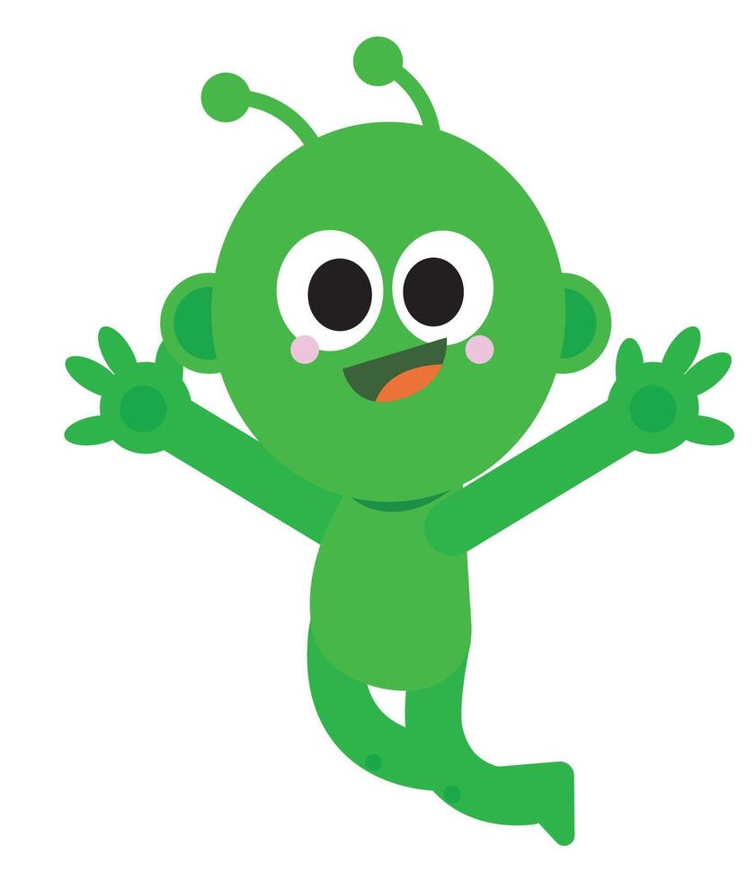 cute alien jumping happily. isolated character illustration vector
