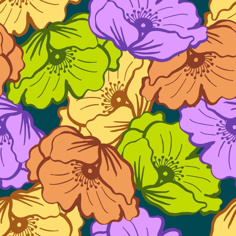 Vibrant and bold color Hibiscus floral seamless pattern vector