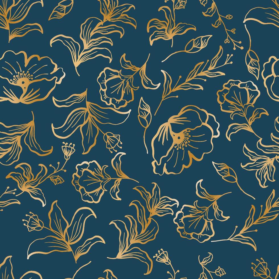 Stylist Hibiscus color pattern, gold color vector