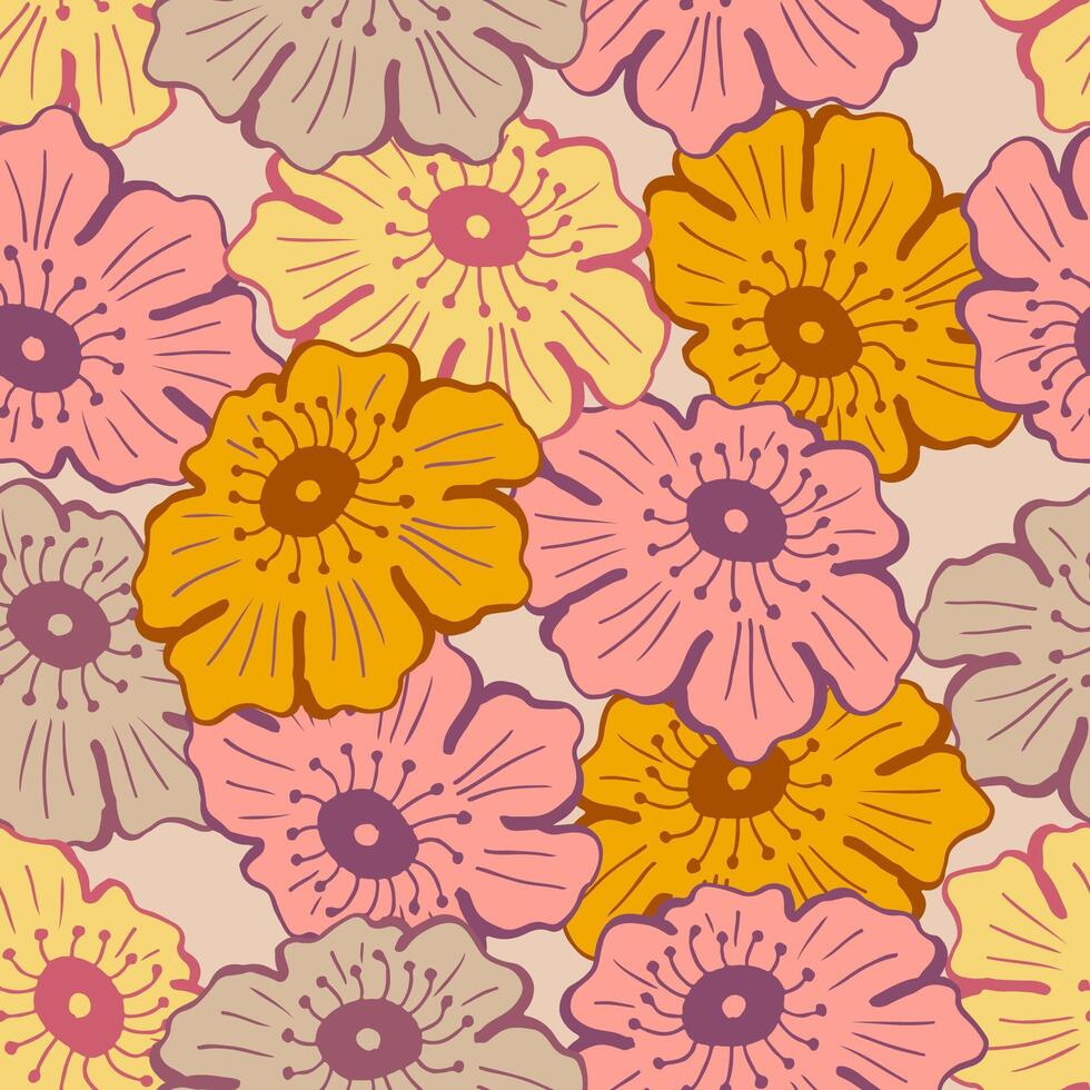 Trendy Hibiscus digital seamless pattern vector